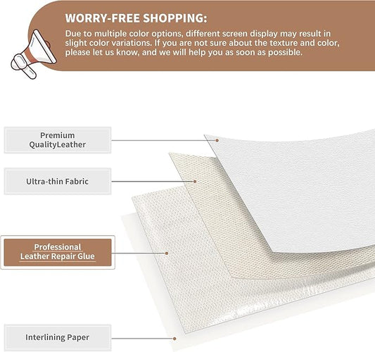 ONine Leather Repair Patch,Self-Adhesive Couch Patch,Available Anti Scratch Leather 5”X7.9”(12.7cm x 20cm) Peel and Stick for Sofas, Car Seats Hand Bags Jackets(Pearl White)