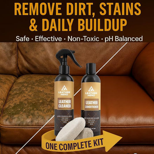 Leather Cleaner and Conditioner Kit – 4-Piece Set with Best Leather Cleaner for Couches, Sofas, Chairs, Furniture, and Car Interiors