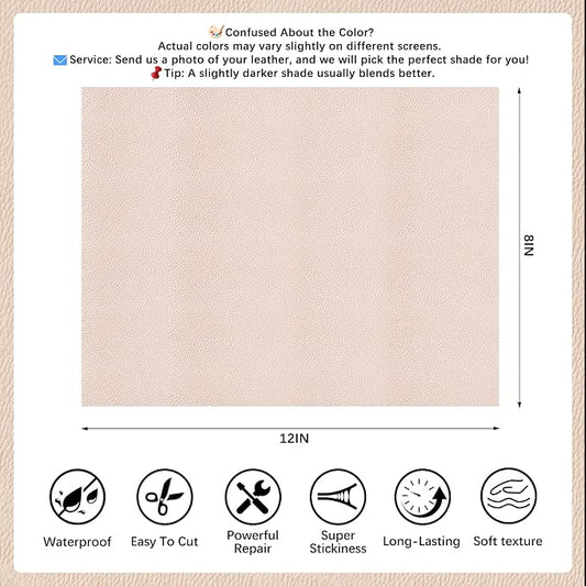 2 Pcs Khaki Leather Repair Tape, 8x12 Inch Leather Repair Patch Self-Adhesive, Waterproof Faux Leather Patch, Vinyl Repair Tape for Couch, Sofas, Furniture, Office Chair, Car Seats