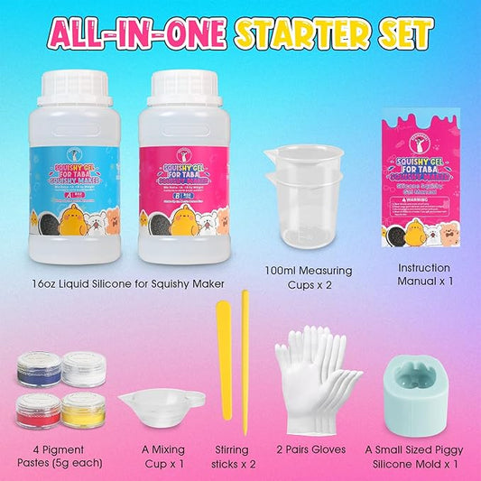 ResinAngel 14 Pcs Taba Squishy Kit 16oz,1:1 AB Liquid Silicone Gel,FuFu Squishy Maker Kit with Mold,Silicone Rubber Squishy Toys for Stress Relief,Entertainment,Party Favors,Birthday,Christmas Gift
