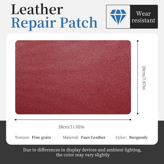 Fadoub Leather Repair Patch Tape Self-Adhesive, 8x11In Heavy Duty Vinyl Patch, Leather Repair Kit for Furniture, Sofa, Couch, Office Chair, Car Seat, Car Interior(Wine Red-Fine Grain)