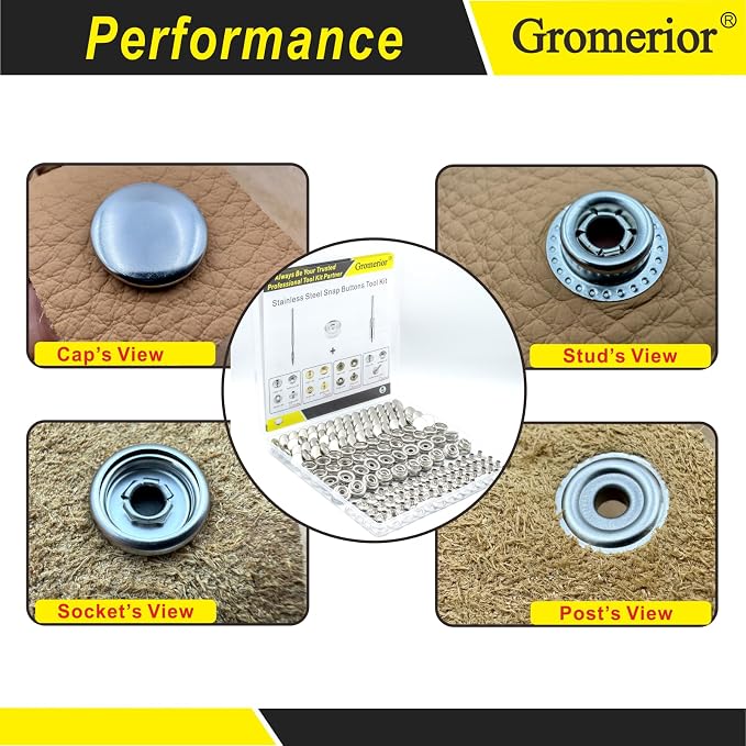 Premium 60 Sets(240pcs) 15mm Snap Button Kit, Marine Grade Stainless Steel Canvas Snap Kit with 3 Setting Tools, Heavy Duty Snap Fastener Kit for Fabric Leather Furniture Repairs DIY Projects