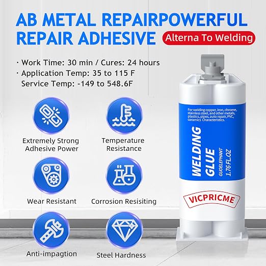 Metal Glue,Heavy Duty Waterproof Epoxy Welding Adhesive,30min Set, 24h Cure | liquid metal glue suitable for steel,plastic,aluminum,wood,cement,high-strength,plumb,boat hatches, and farm equipment repair