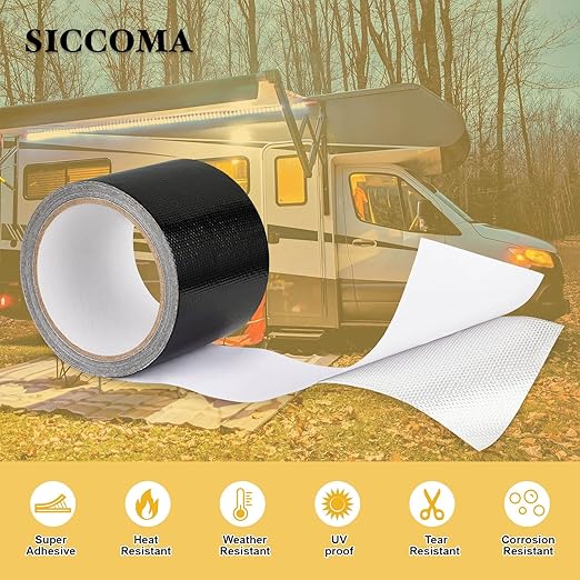 RV Awning Repair Tape Heavy Duty Waterproof Tent Repair Tape for Tarp,Parasol, Canopy, Car and Boat Covers, Underbelly Repair Patch Kit Outdoor UV proof Fabric Repair Patch Black (3 in x24.6ft)