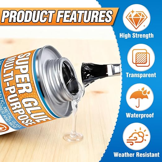 Super Glue with Brush (130ml) - All Purpose Strong Clear Adhesive, Waterproof Superglue Multi-Purpose Glue Gel for Wood, Ceramic, Glass, Leather, Plastic, Rubber, DIY Crafts & Industrial Repairs