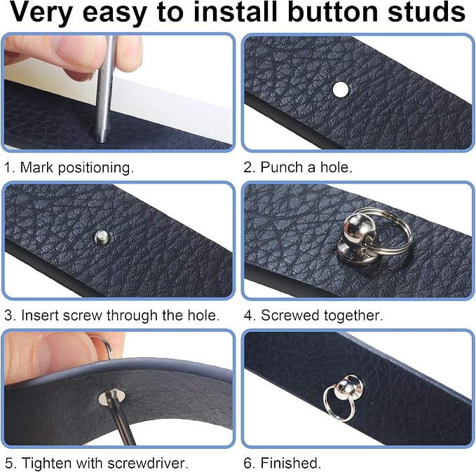 YORANYO 90 Sets Round Head Button Stud for Leather Assorted Sizes Button Stud with Pull Ring Rivets Studs and Spikes Rivets for Repair and Decorate Phone Case Shoes Belts Bags Dog Collar Clothing