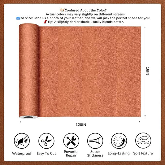 Light Brown Leather Repair Tape, 16x120 Inch Leather Repair Patch Self-Adhesive, Waterproof Faux Leather Patch, Vinyl Repair Tape for Couch, Sofas, Furniture, Office Chair, Car Seats