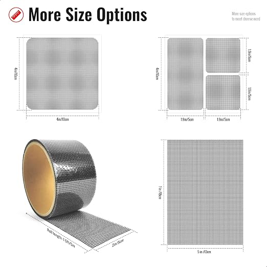 Matenf Window Screen Repair Patch, 10 Patches, 4"x 4"(10cm x 10cm), Black, 3-Layer Strong Adhesive Window Screen Mesh Tape, Repair Kit for Window and Door Screen Tears Holes
