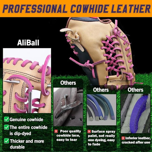 Baseball Glove Lace, 2 Pcs Authentic Cowhide Lace 79 Inch, Perfect Quick Repair Baseball Glove Repair Lacing Kit