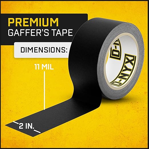 D-NYX Gaffer Tape 2 Inch x 2 Pack Black Gaff Tapes, Heavy Duty No Residue, Matte Finish, Non-Reflective, Multipurpose Waterproof Strong Fabric Tape