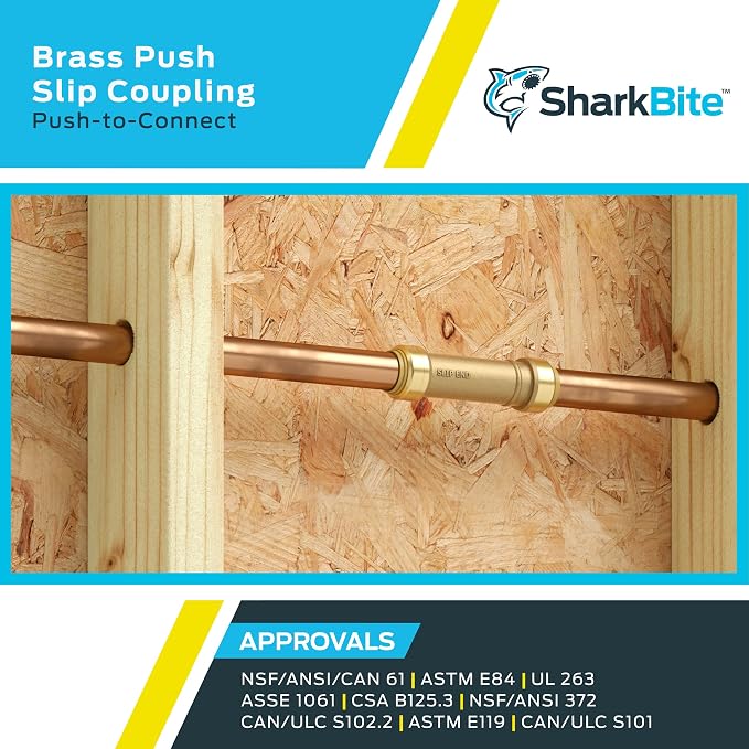 SharkBite 1 x 1 in Slip Coupling, Push-to-Connect Brass Plumbing Fitting, U3020LFA