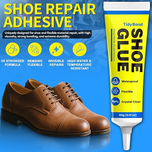 Shoe Glue, Shoe Repair Adhesive Flexible, Waterproof, Clear, Super Strong Glue for Soles, Sneakers, Boots, Leather, Handbags, Soles, Heels - Works on Leather, Rubber, Vinyl, Canvas - 2.1oz