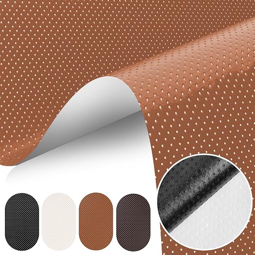 JuCheng Breathable Perforated Self-Adhesive Leather Repair Patch for Furniture, Couches, Car Seats, Office Chairs Faux Leather & Vinyl Repair Kit (Light Brown, 20x120inch)