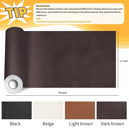 17x79 Inch Perforated Leather Repair Patch, Strong Adhesion Breathable Self-Adhesive Repair Tape Car Seat Repair Kit for Furniture, Chairs, Sofa (Dark Brown)