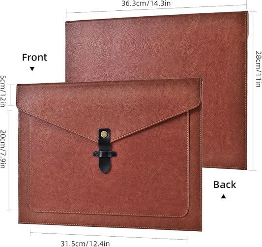 Black PU Leather File Folder, Snap Closure File Organizer, Important Document Folder with Pockets, Document Organizer, Laptop Sleeve Notebook Case, A4 Envelopes Filing Folder 3PCS