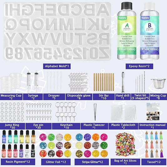 IGaiety Resin Alphabet Mold Starter Kit 169 Pcs Letter Silicone Keychain Molds Reversed Backward Number Molds with Epoxy Resin Pigments Tools for Beginners Adults Jewelry Pendant