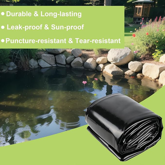 Adroiteet 15 x 25 FT Pond Liner, Fish Pond HDPE Liner, Pond Liners for Outdoor Ponds, Koi Ponds, Garden Fountain, Waterfall