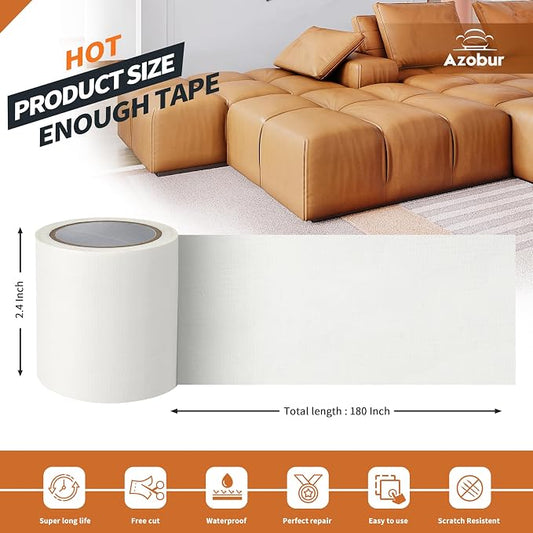 Leather Repair Tape Patch Leather Adhesive for Sofas, Car Seats, Handbags, Jackets,First Aid Patch 2.4" X15' (White Leather)