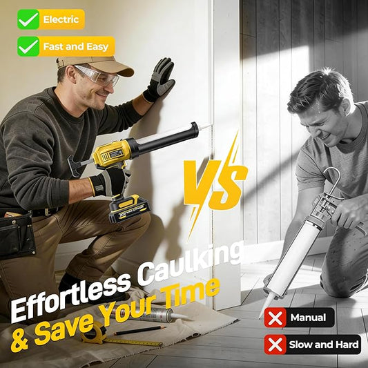 Electric Caulking Gun, 10oz Caulk Gun with 1x2000mAh Batteries, Cordless Caulking Gun, 4 Adjustable Speeds, LED Light, Auto Retraction, 9 Pcs Silicone Caulking Tools for Filling and Sealing