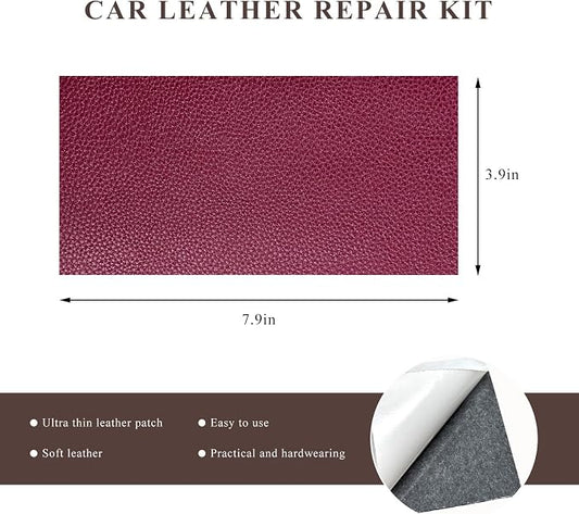 2 PCS Leather Repair Patch Tape, 4 x 8 Inch Waterproof PU Leather Repair Tape for Car Seat, Self-Adhesive Patch Kit for Repairing Couch Chairs Furniture, Car Accessories (Wine Red)