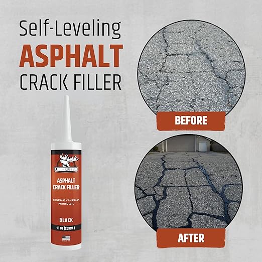 Liquid Rubber Asphalt Crack Filler - Professional-Grade Self-Leveling Waterproof Sealant for Driveway, Parking Lot & Walkway Cracks - Black 10oz - Helps Stop Water Intrusion & UV Damage - 4 Pack