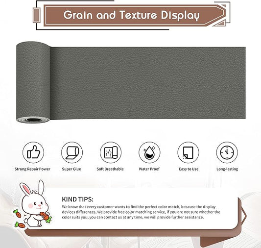 KING MOUNTAIN Leather Repair Patch,4 x 63 Inches self Adhesive Leather Repair Tape for Damaged Leather Furniture, Sofa Seating,Car Seats, Leather Goods(Gray)