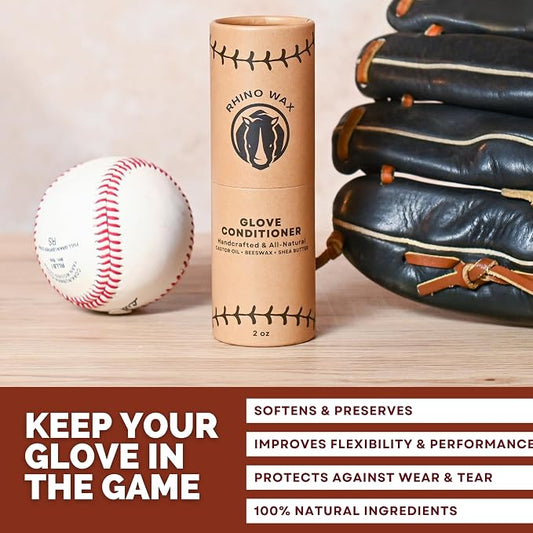 Rhino Wax Baseball Glove Conditioner for Leather - Break in, Protect & Care | Conditions, protects and helps restore dry baseball gloves while preserving softness, flexibility and long-term performance.