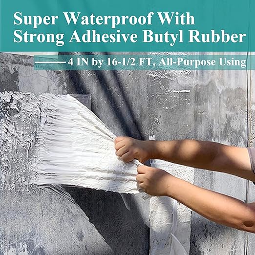 MEANHDAG Super Waterproof Butyl Tape and Patch for Seal Repair, Adhesive Duct Tape with Aluminium for Pool Metal RV Roof Pipe Awning Hose Window, 4 in by 16-1/2 FT