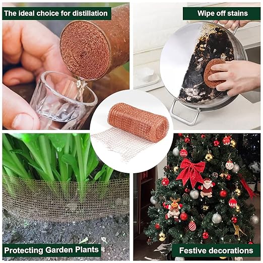5 Inch x 150 ft Copper Mesh Roll for Rodent Control – Rustproof Wire Gap Filler for Holes, Bat/Snail Barrier, Garden & Home Repair – Includes Gloves, Scissors & Trowel