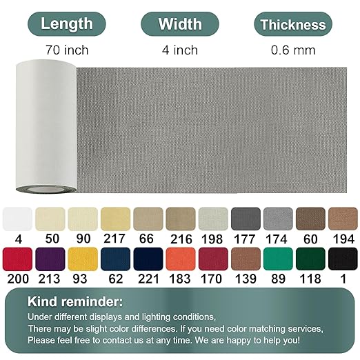 Linen Canvas Repair Tape, 4×63 Inches Dark Grey Waterproof Self-Adhesive Patch for Outdoor Gear, Durable Fabric Tape for Boat Covers, Couch,Tents, Sofas, Sun Shades, Awnings,Lounge Chairs