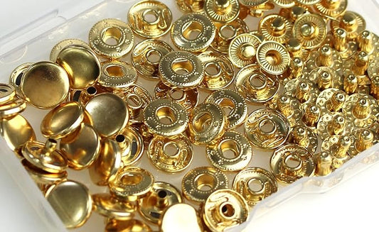 BetterJonny 24 Sets Heavy Duty Leather Snap Fasteners Kit, 12.5mm Metal Snap Buttons Press Studs Leather Rivets Snaps with 4 Setter Tools for Clothes Bracelet Jackets Jeans Gold