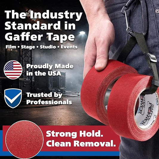 Gaffer Power Red Gaffer Tape, 2 Inch x 30 Yards, Made in USA, Professional Grade Gaffers Tape, Matte Non-Reflective, Strong Hold Clean Removal, Floor & Cable Marking Tape