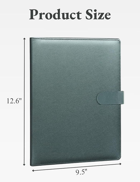 Mymazn Padfolio Portfolio Folder, Faux Leather Interview Resume Folder with Document Organizer & Business Card Holder, Letter-Sized Notepad Legal Pad Holder for Men Women (Grey Green) | Faux Leather Binder with Document Organizer, Business Card Holder,...