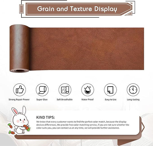 KING MOUNTAIN Leather Repair Patch,4 x 63 Inches self Adhesive Leather Repair Tape for Damaged Leather Furniture, Sofa Seating,Car Seats, Leather Goods(Classic Brown)