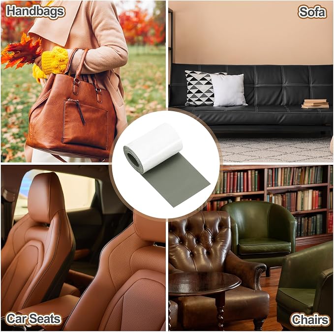 MECCANIXITY Leather Repair Patch 3"x60" Self-Adhesive Leather Vinyl Repair Tape Kit for Furniture Couches Sofa Chair Car Boat Seats Jackets, Light Gray