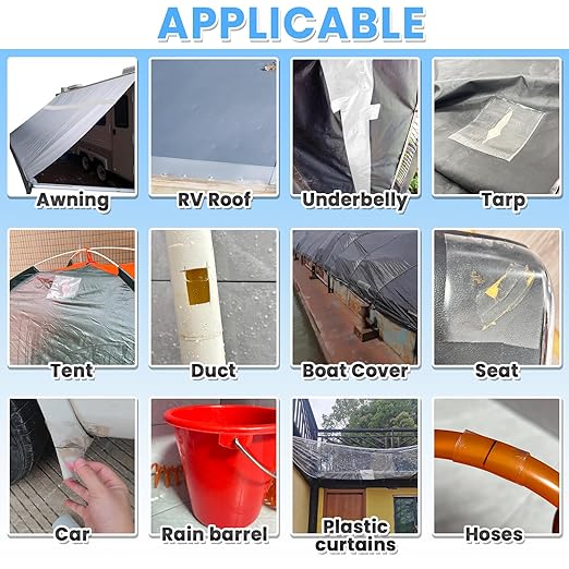 Tikfoam Waterproof Repair Tape for Fabric, Awning, RV Roof, Underbelly, Tarp, Tent, Sail and Boat Cover Outdoor Repair Patch, Heavy Duty, Clear, 6 Inch x 10FT