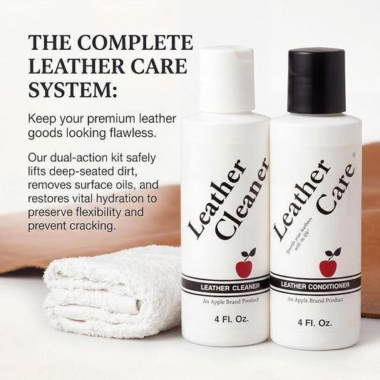 Apple Brand Leather Cleaner & Conditioner Kit - for Use On Leather Purses, Handbags, Shoes, Boots & Accessories - Safe On Colored and Natural Leather