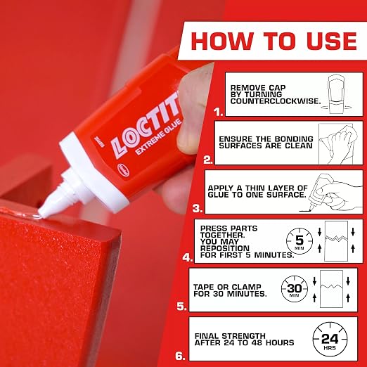 Loctite Extreme Glue, Strong All Purpose Glue for Wood, Metal, Leather, Plastic, & More - Dries Clear - 1.62 oz Tube, 3 Pack