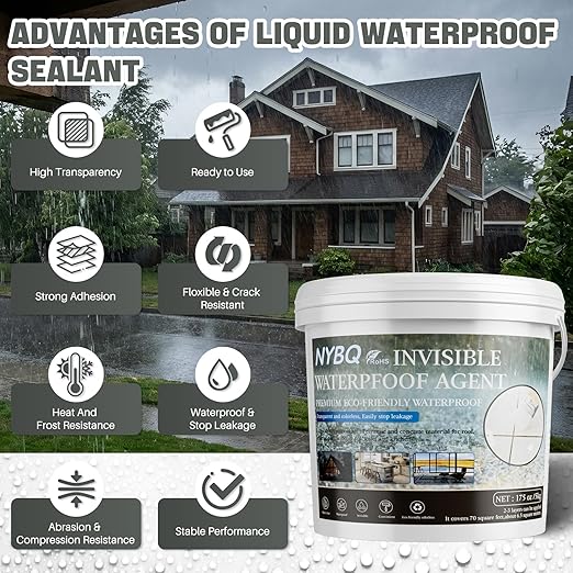 NYBQ Waterproof Sealant Coating 70oz, Transparent Invisible Waterproof Agent, Super Strong Anti-Leakage Polyurethane Coating for Bathroom, Roofs, Kitchen, Patio, Walls, Indoor & Outdoor