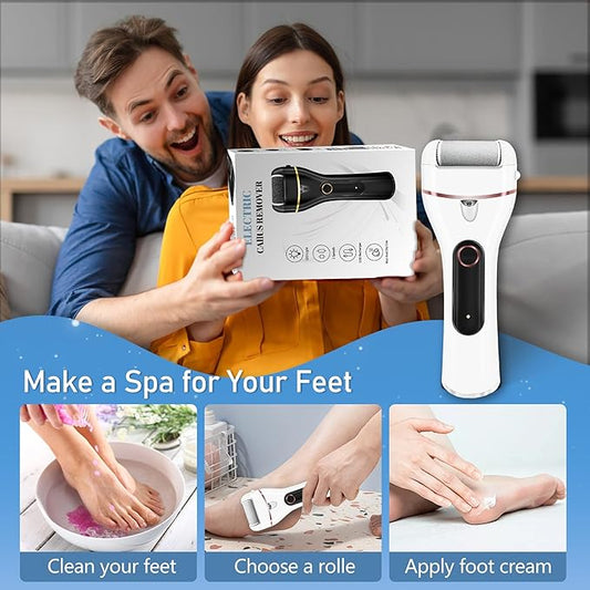 Callus Remover for Feet, Electric Foot Callus Remover Waterproof with 3 Rollers 2 Speed Battery Display,17 in1 Rechargeable Foot File Pedicure Kits for Dead Hard Cracked Dry Skin(White