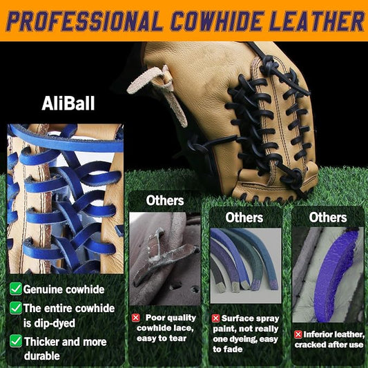 Baseball Glove Lace, 2 Pcs Authentic Cowhide Lace 79 Inch, Perfect Quick Repair Baseball Glove Repair Lacing Kit