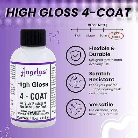 Angelus High Gloss 4-Coat Scratch-Resistant Leather Sealer – Durable, Flexible, Clear Coat Protection for Leather Shoes, Bags, Jackets & More - High Gloss Finish - 4 Fl Oz