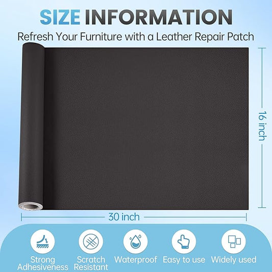 Leather Repair Patch Tape Kit, 16" x 30" Self Adhesive Leather Repair Patch for Furniture, Vinyl Leather Repair Kit for Car Seat, Chairs, Couch, Sofa, Boat Coffee