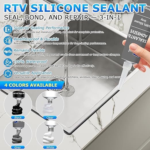 Gray RTV Silicone Sealant Adhesive 100% High Temperature Silicone Caulk Waterproof Stronger Adhesion Shrink & Crack Proof for Automotive Kitchen Bathroom Window Gasket -1.8oz/50g