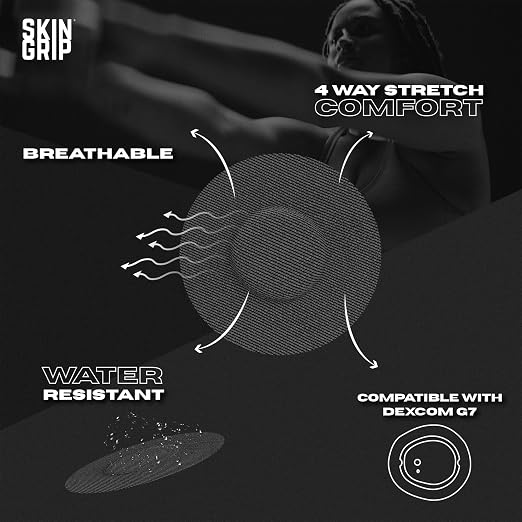 Skin Grip Adhesive Patches Compatible with Dexcom G7 & Stelo CGM – Waterproof & Sweatproof Cover for Continuous Glucose Monitor Sensor, Stays Secure for 10-15 Days – 20 Pack, Black