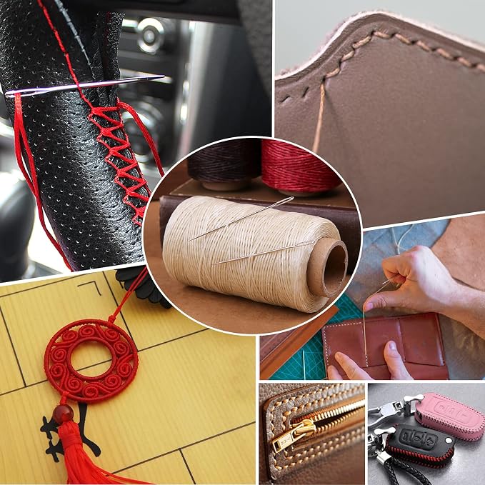 JeogYong 1mm Waxed Thread, 284 Yards 150D Flat Leather Sewing Thread, Hand Sewing Waxed Cord for Leather Craft, Bookbinding, Shoes Repairing (Yellow)