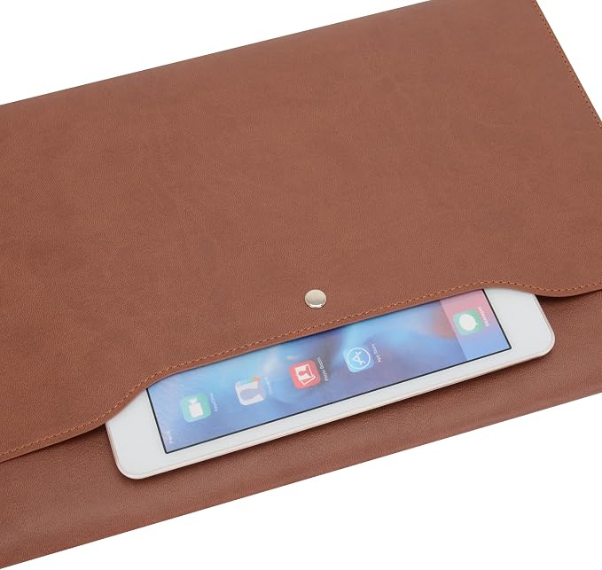 Wonderpool Envelope Case A4 PU Leather File Jacket Pocket Folder Document Case Bag with Removable Hand Strap and 4 Pocket for Documents Tablet Phone Stationery (Coffee)