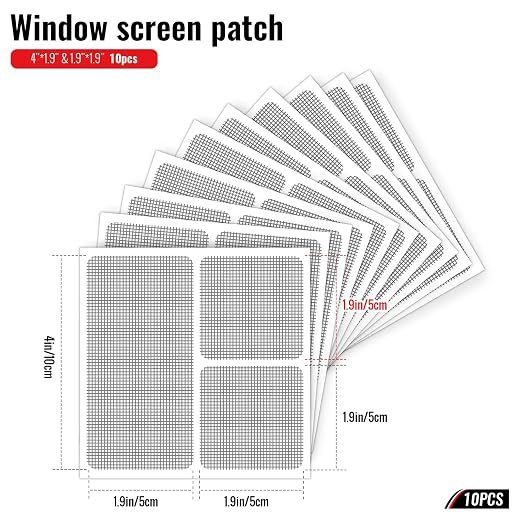 Matenf Window Screen Repair Patch, 10 Patches, 4"*1.9" & 1.9"*1.9", Gray, 3-Layer Strong Adhesive Window Screen Mesh Tape, Repair Kit for Window and Door Screen Tears Holes