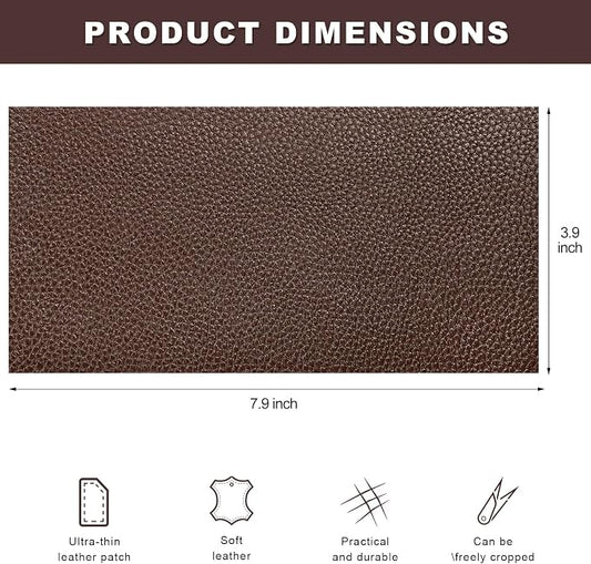 2 PCS PU Leather Patch for Car Seat Repair, 8 × 4 Inch Waterproof Auto Upholstery Cuttable Patches, Self-Adhesive Seat Leather Tape Portable Repair Kit for Vehicles (Dark Brown)