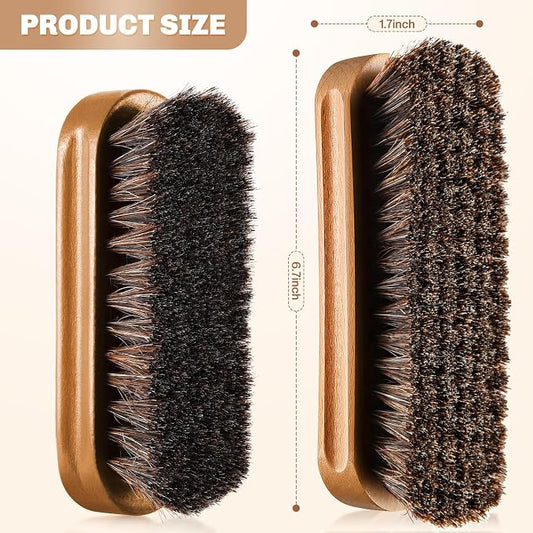 2 Pcs Horsehair Shine Shoes Brush Kit Polish Dauber Applicators Cleaning Leather Shoes Boots Care Brushes Suede Cleaner Brush(Wooden Concaved Brush)